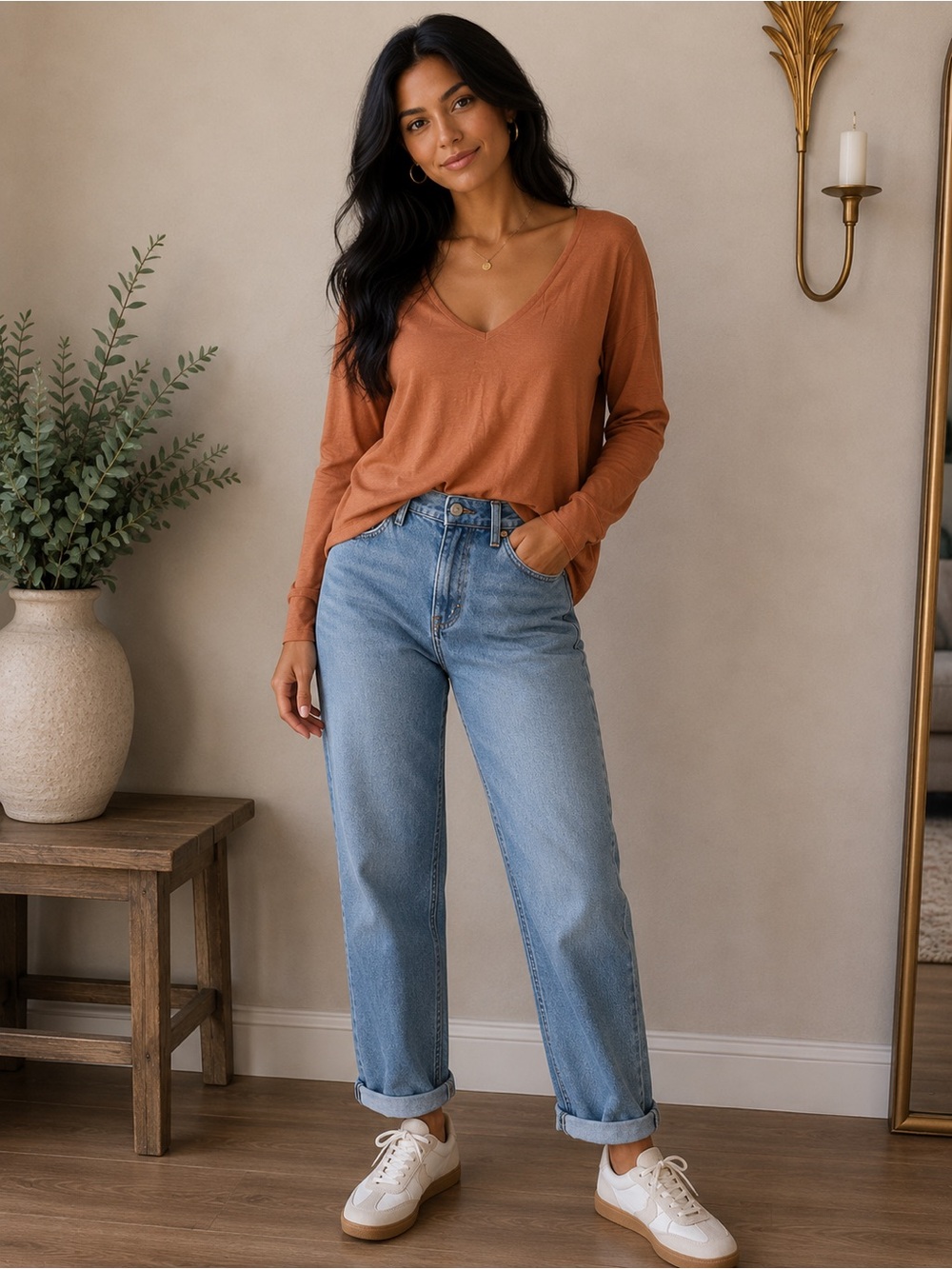 NWT Catherine Malandrino Terracotta Long Sleeve Top